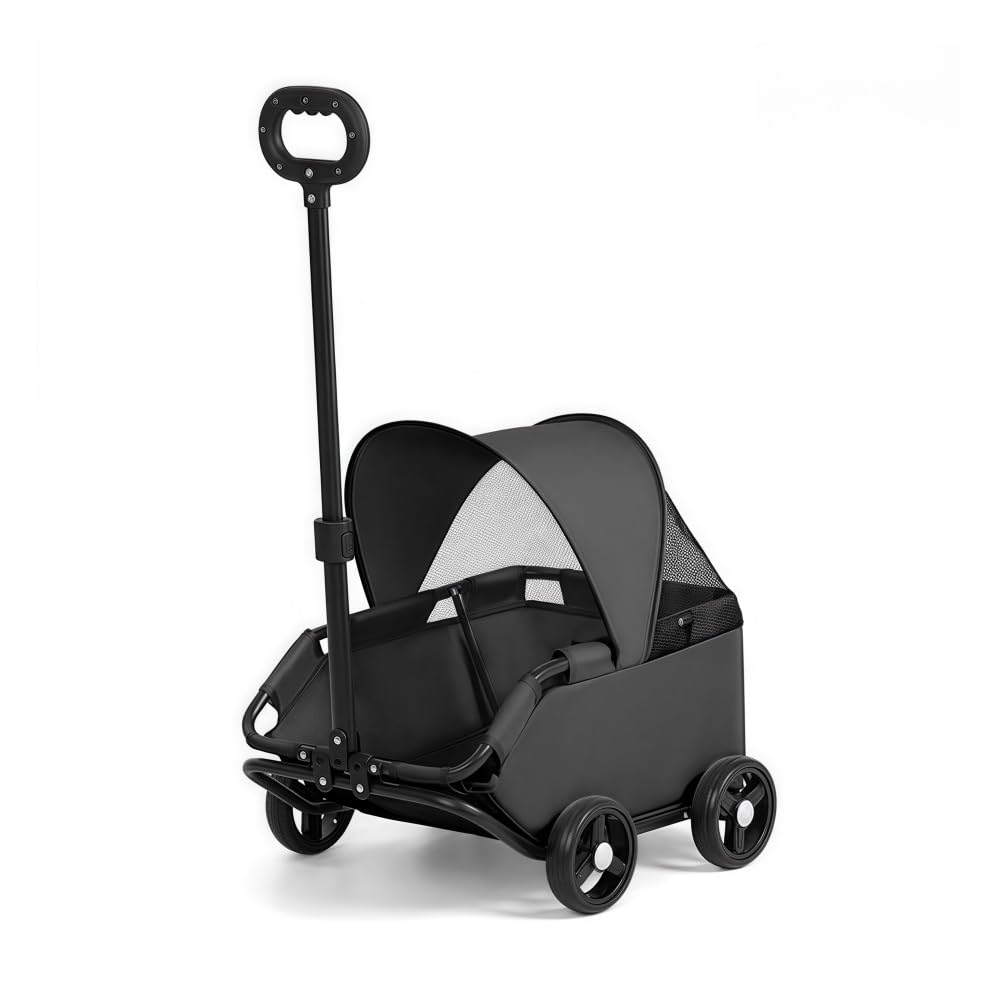 Compact Foldable Pet Stroller for Small Dogs & Cats with Mesh Canopy, Lightweight Travel Carrier Wagon with Adjustable Handle(Black)