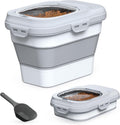Dog Food Storage Container Small, 10-13lbs Collapsible Dog Cat Food Containers with Airtight Clear Flip-top and Pet Food Scoop, Pet Food Storage Container Bin for Dog Cat Bird Other Pets Grey