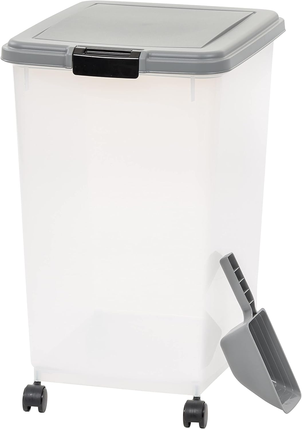Airtight Dog Food Storage Container with Scoop and Wheels, 69 QT, Gray