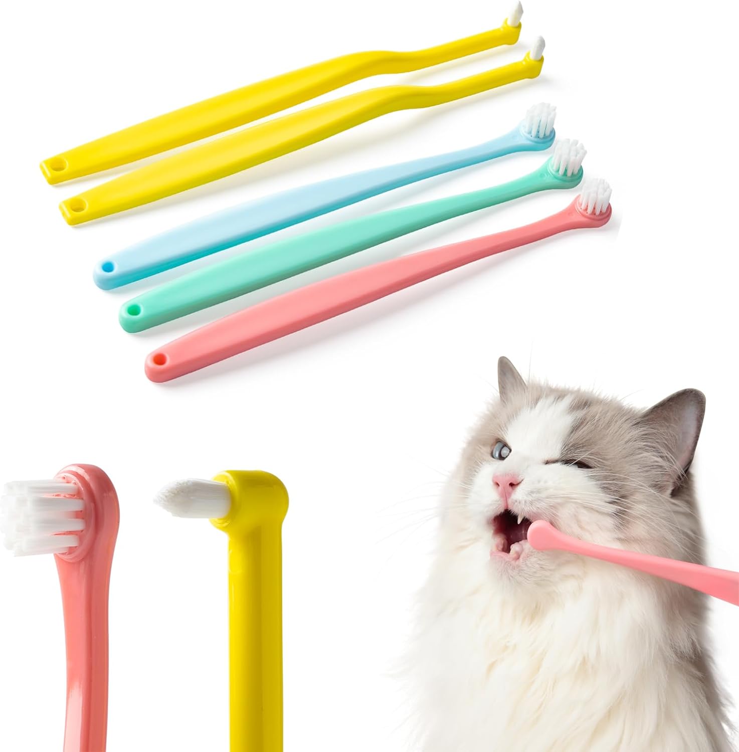 Small Dog & Cat Toothbrush Micro Head, Cat Dental Care, Pets Toothbrush, Oral Hygiene, Easy to Handle, Deep Clean, Soft Bristles, Multi-Angle, Round&Pointed Toothbrush, 5 PCS