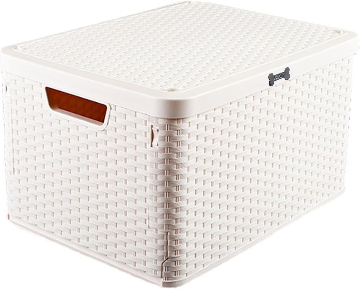 Dog Stuff Organizer Portable,Large Outdoor Dog Toy Bin wtih Handles,Pet Storage Basket with Cover for Dogs Toy Snack,Ideal for Camping,Dogs Swimming,RV trip,Picnic-17''x13''x9''-Large