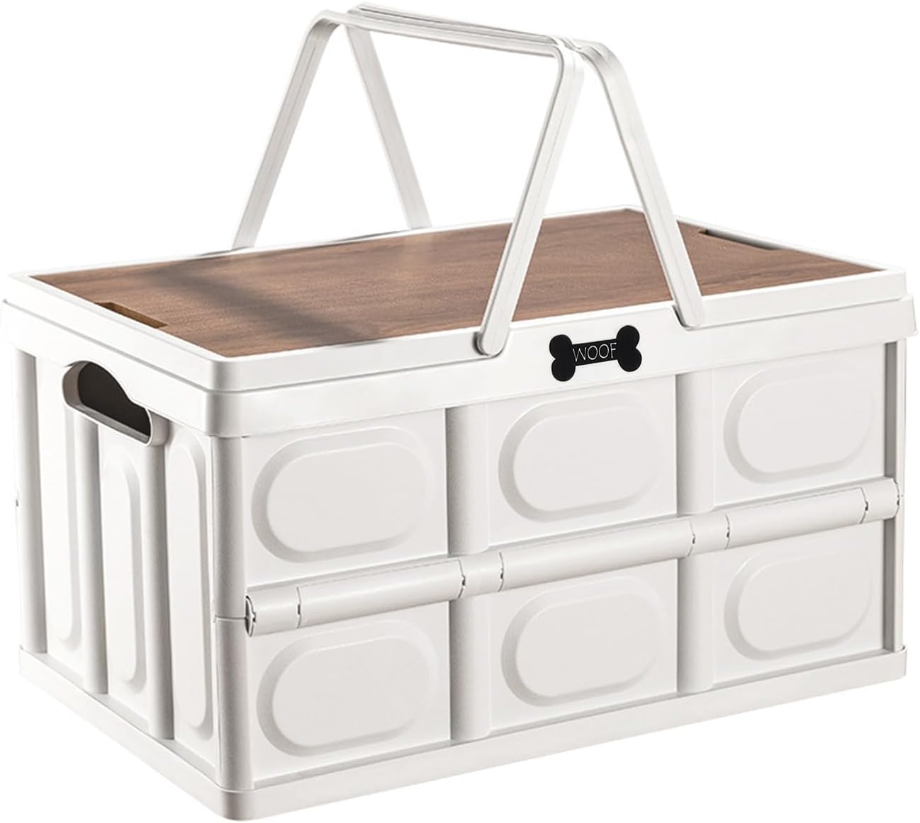 Collapsible Dog Toy Basket with Handles, Portable Dog Stuff Organizer, Outdoor Storage Box with Table Function, Ideal for Car Trunk, RV Trip, Picnic