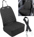 Dog Car Front Seat Cover with Side Flaps, Waterproof & Scratch Proof Car Seat Protector for Dog, Nonslip Pet Car Seat Pad with Safety Belt, Fit for Most Cars SUVs Trucks Jeeps (Black)