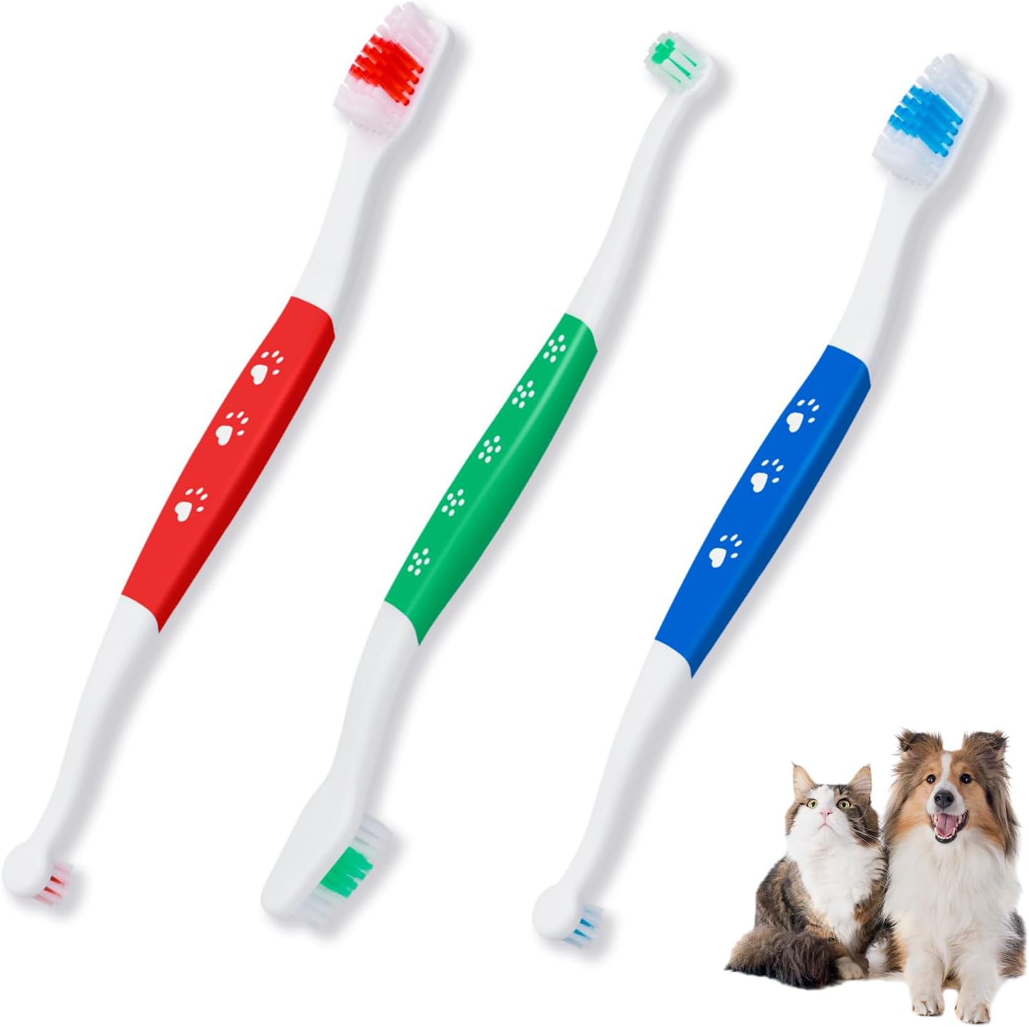 Dog Toothbrushes Set of 3, Dual Head Tooth Brush with Soft bristles, Non Slip Grip, Suitable for Large/Medium Dogs and Cats, Big Pets Toothbrush Clean Teeth & Dental Care (3 Color)