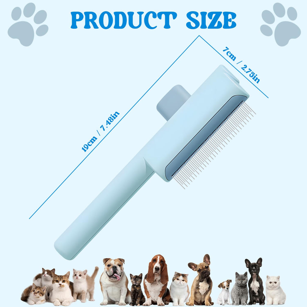 Pet Hair Removal Comb Flea Comb,New One-Click Self-Cleaning Pet Removal Combs for Short&Long Hair(Blue+Green）