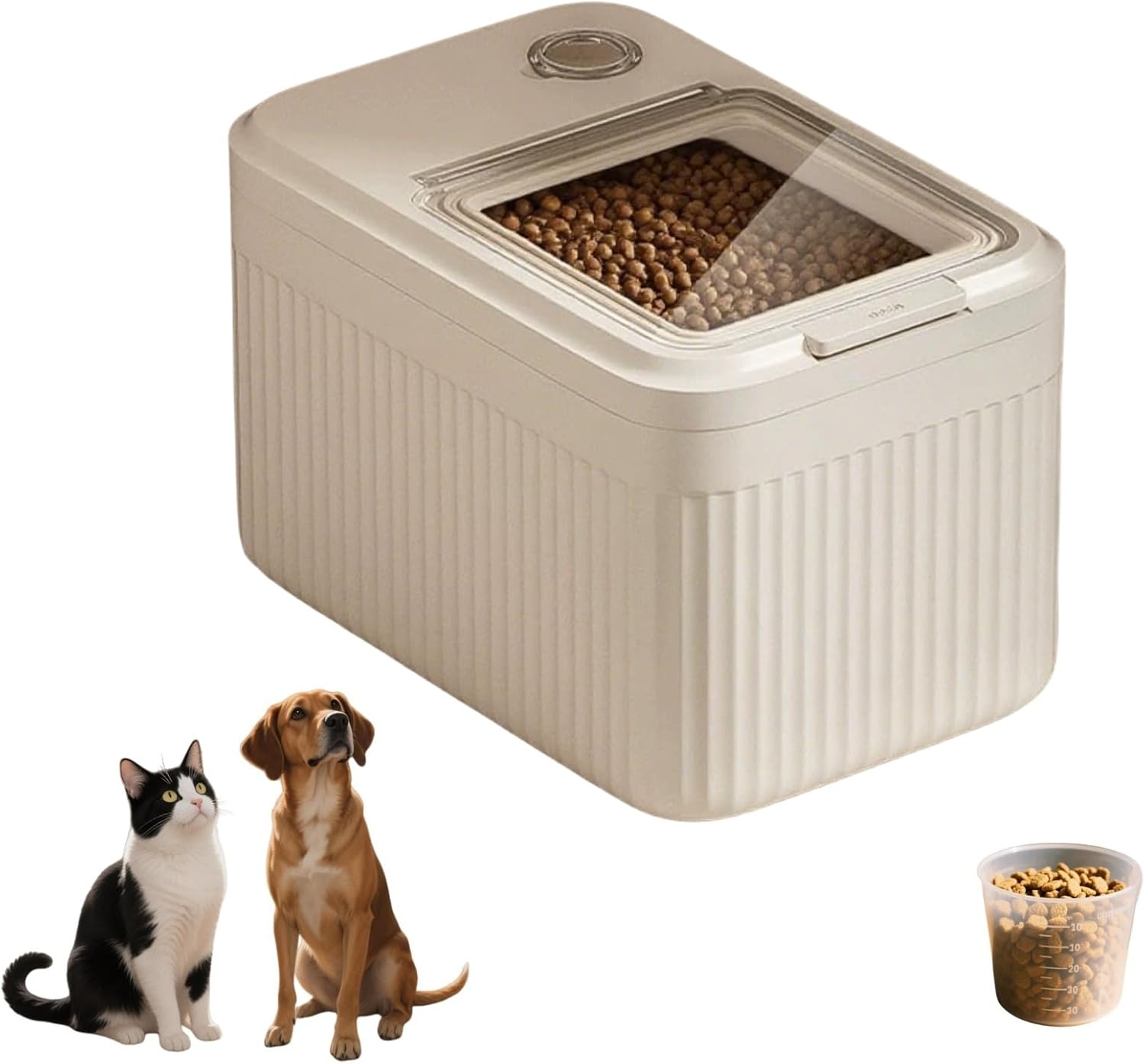 Dog Food Storage Container, High-Capacity Pet Food Container Airtight with Cup,Durable Design for Dog/Cat/Bird Food Storage, Keep Dry Food Fresh (Beige, 15 Pounds)