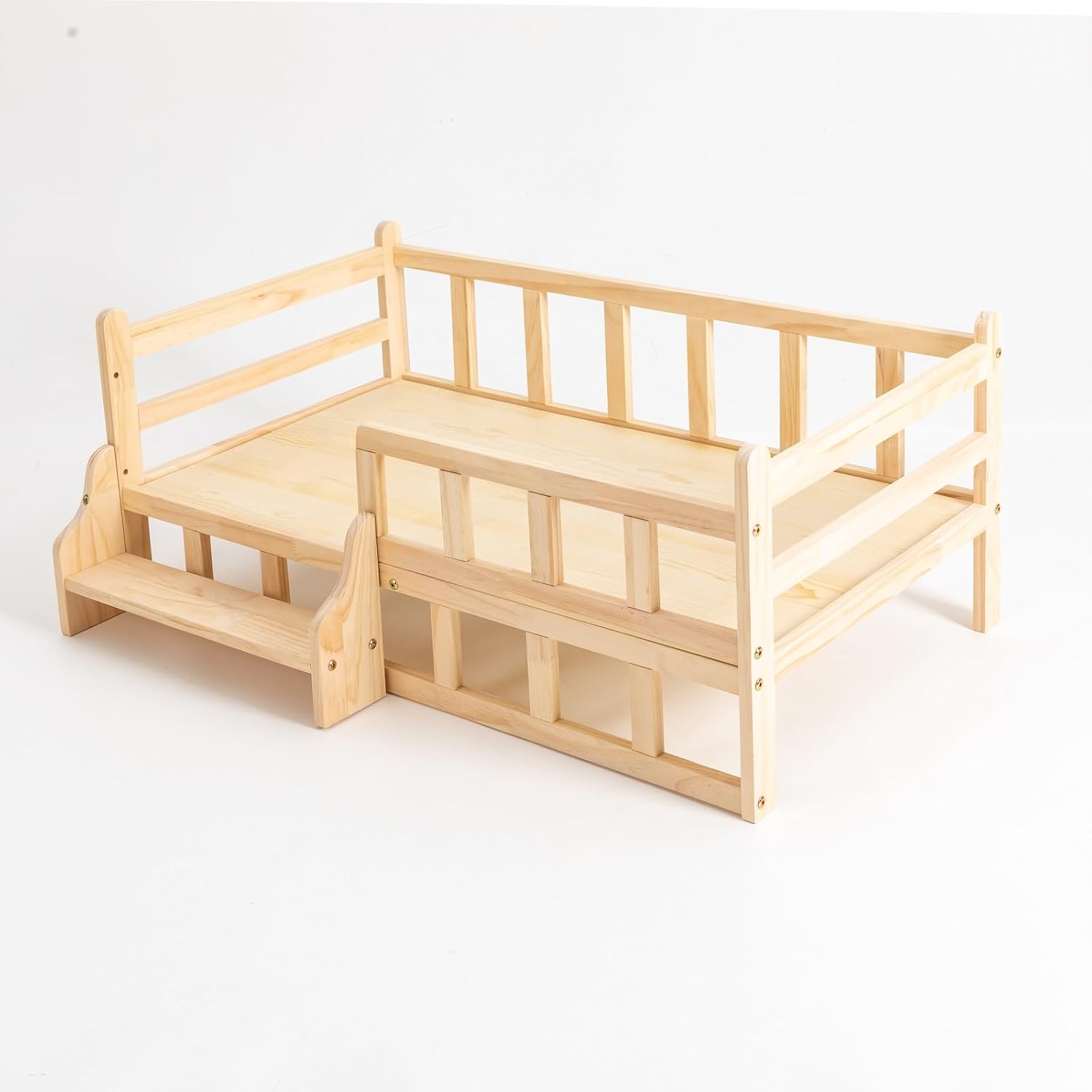 Wooden Pet Bed Elevated Dog Bed with Rails Solid Wood Cat Bed Frame Indoor Use Large - 37.8x22.1in