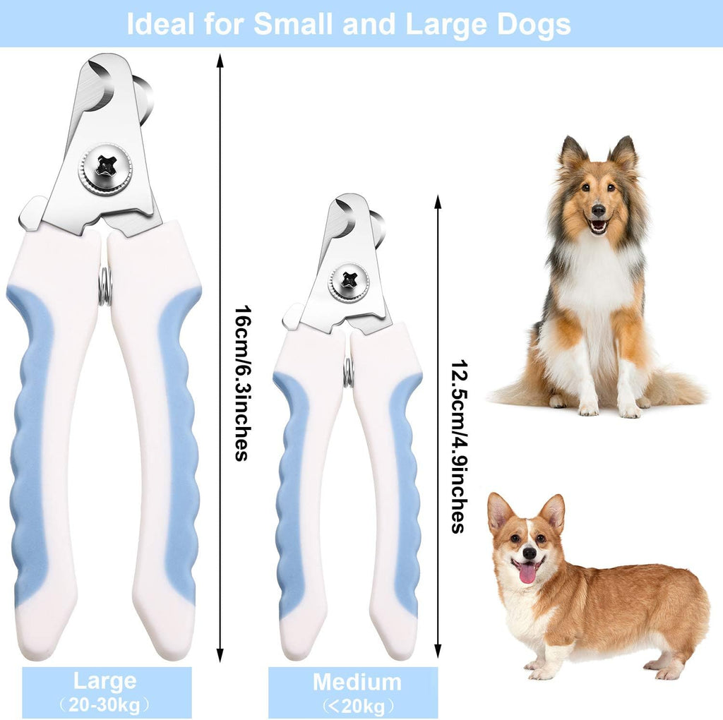 4 Pieces Dog Nail Clippers Kit Dog Cat Pets Nail Clippers and Trimmers with Safety Guard to Avoid Over Cutting for Large Small Animals Pet Grooming (Blue and White)