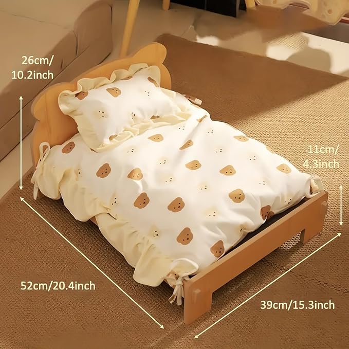 Cat Bed with Quilt - Wooden Indoor Pet Bed for Cats, Dogs, Rabbits, Kittens and Small Animals - 20.4 x 15.3 Inch