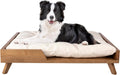 Elevated Dog Bed - 36” x 29.5” Indoor Pet Bed with Frame and Soft Cushion - Mid-Century Modern Wood Dog Bed for Medium to Large Pets by  (Natural)