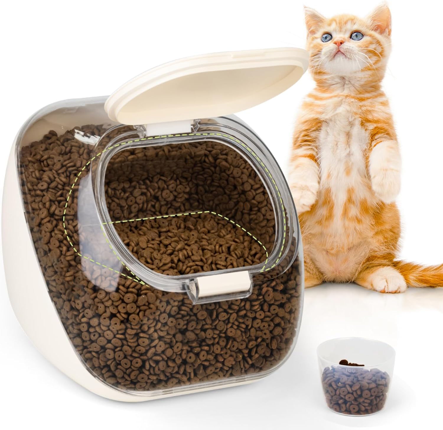 Dog Food Storage Container, 5-10 lbs Pet Food Storage Bin, Measuring Cup, Cat Treat jar with Lids, Dry Food Storage Container for Rice and Grain