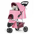 3-Wheels Foldable Pet Stroller with Waterproof Cover, Pet Strolling Cart for Small/Medium Dogs and Cats with Storage Basket and Cup Holder, Breathable and Visible Mesh for All-Season, Pink