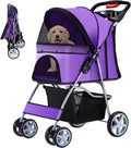Pet Stroller, 4 Wheels Pet Strolling Cart for Medium/Small Dogs and Cats, Foldable Cat Jogger/Dog Stroller with Cup Holder, Storage Basket, Breathable Mesh, All-Season Pet Carrier, Purple