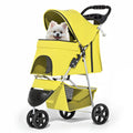 Foldable Pet Stroller with Waterproof Cover, 3-Wheels Dog Strolling Cart for Small/Medium Dogs and Cats with Storage Basket and Cup Holder, Breathable and Visible Mesh for All-Season, Yellow