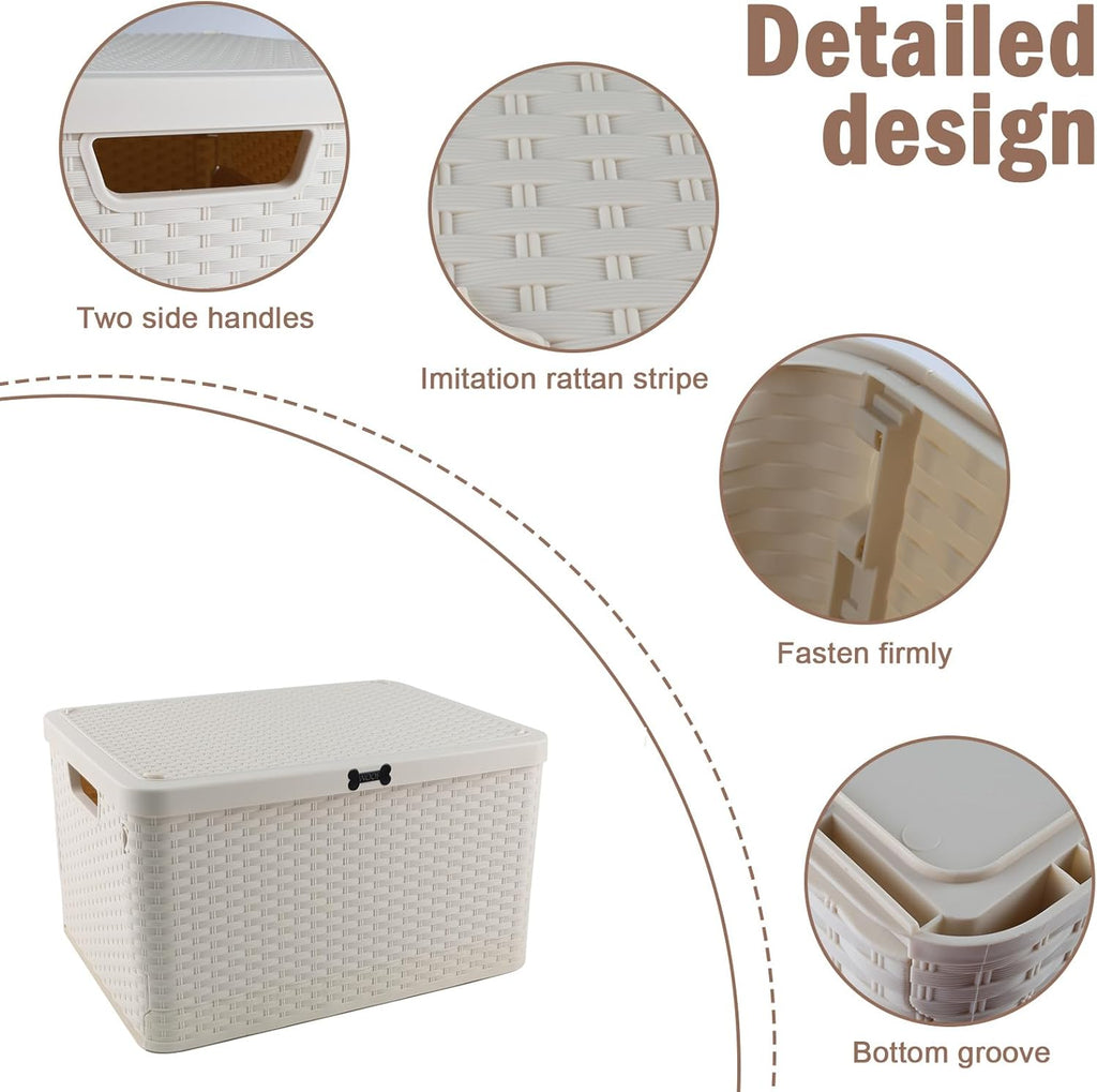 Dog Stuff Organizer Portable,Large Outdoor Dog Toy Bin wtih Handles,Pet Storage Basket with Cover for Dogs Toy Snack,Ideal for Camping,Dogs Swimming,RV trip,Picnic-17''x13''x9''-Large