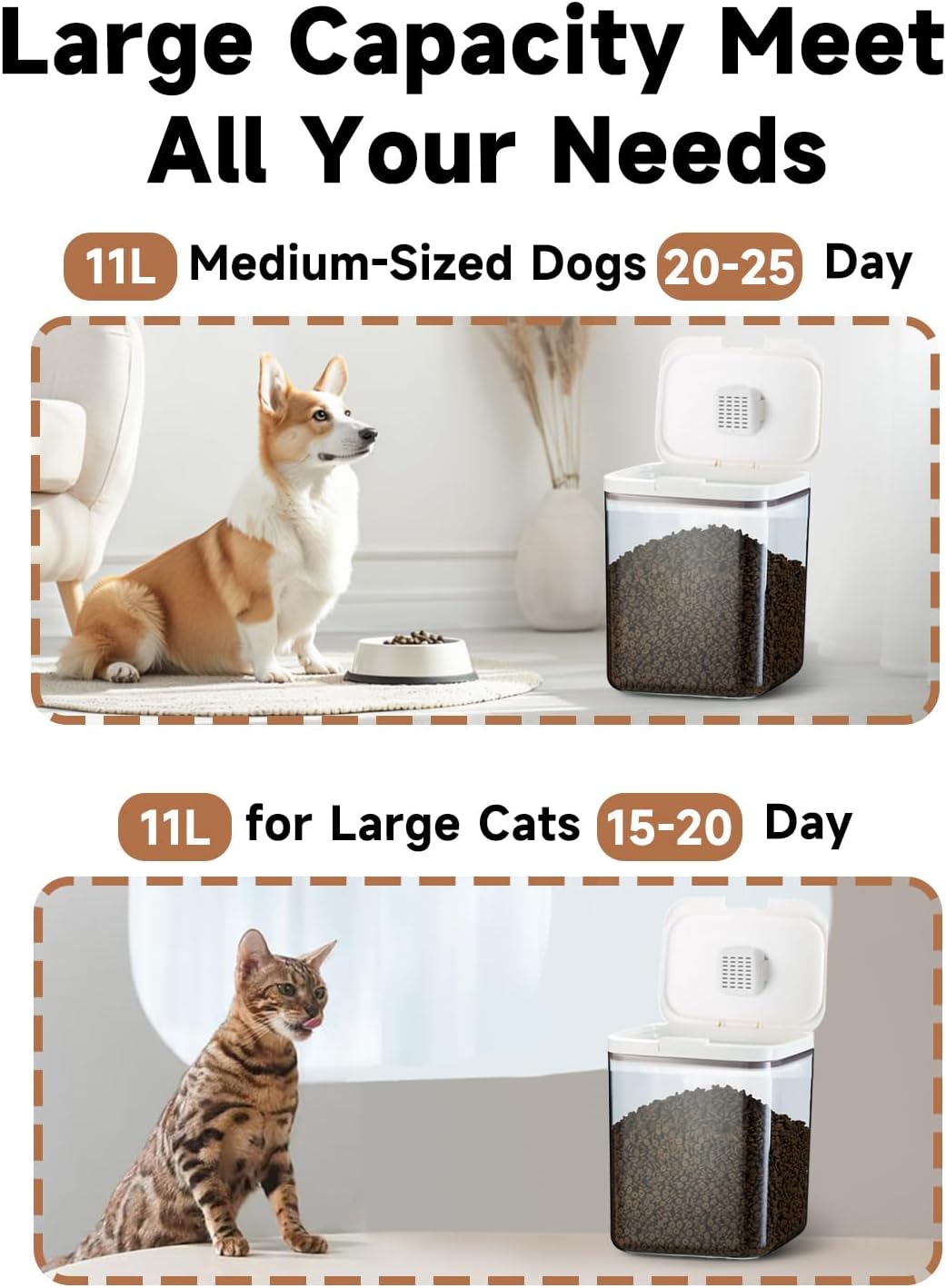 Airtight Dog Food Storage Container 15lb / 11L – Pet Food Storage Bin with Lids, Cat Treat Jar, BPA Free, Dry Boxs, Rice Storage Container for Flour, Cereal & Grain, White