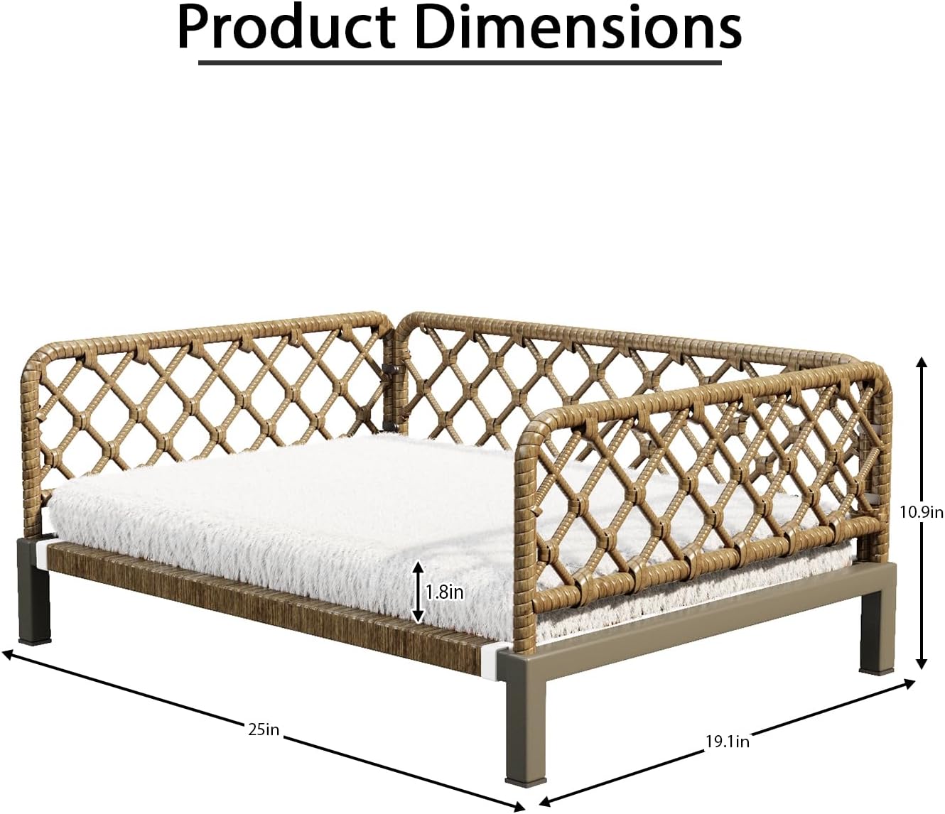 Outdoor Wicker Dog Bed Indoor Rattan Dog Sofa with Soft Cushion (Brown Wicker/White Cushion, Small)