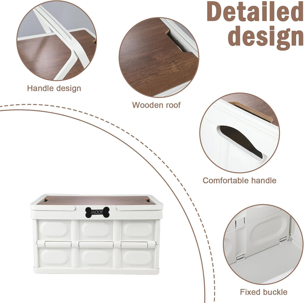 Collapsible Dog Toy Basket with Handles, Portable Dog Stuff Organizer, Outdoor Storage Box with Table Function, Ideal for Car Trunk, RV Trip, Picnic