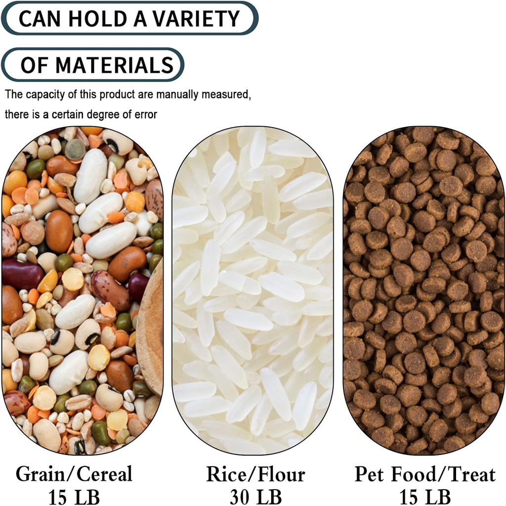 15LB Airtight Flour Rice Grain Cereal Storage Container With Spoon & Measuring Cup & Handle, 2 Pack (Holds 30LBS) Pet Dog Cat Dry Food Bin, Easy to Move & Keep Food Fresh & Lid Easy to Open