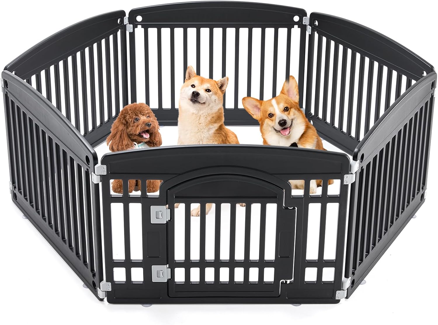 Plastic Dog Playpen - 6-Panel 24" Expandable & Durable Pet Fence for Medium Dogs - Indoor & Outdoor Portable Puppy Playpen with Secure Locking Door, Black