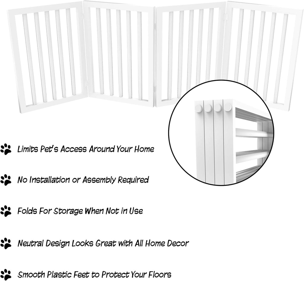 Indoor Pet Gate - 4-Panel Folding Dog Gate for Stairs or Doorways - 73x24-Inch Freestanding Pet Fence for Cats and Dogs by  (White)