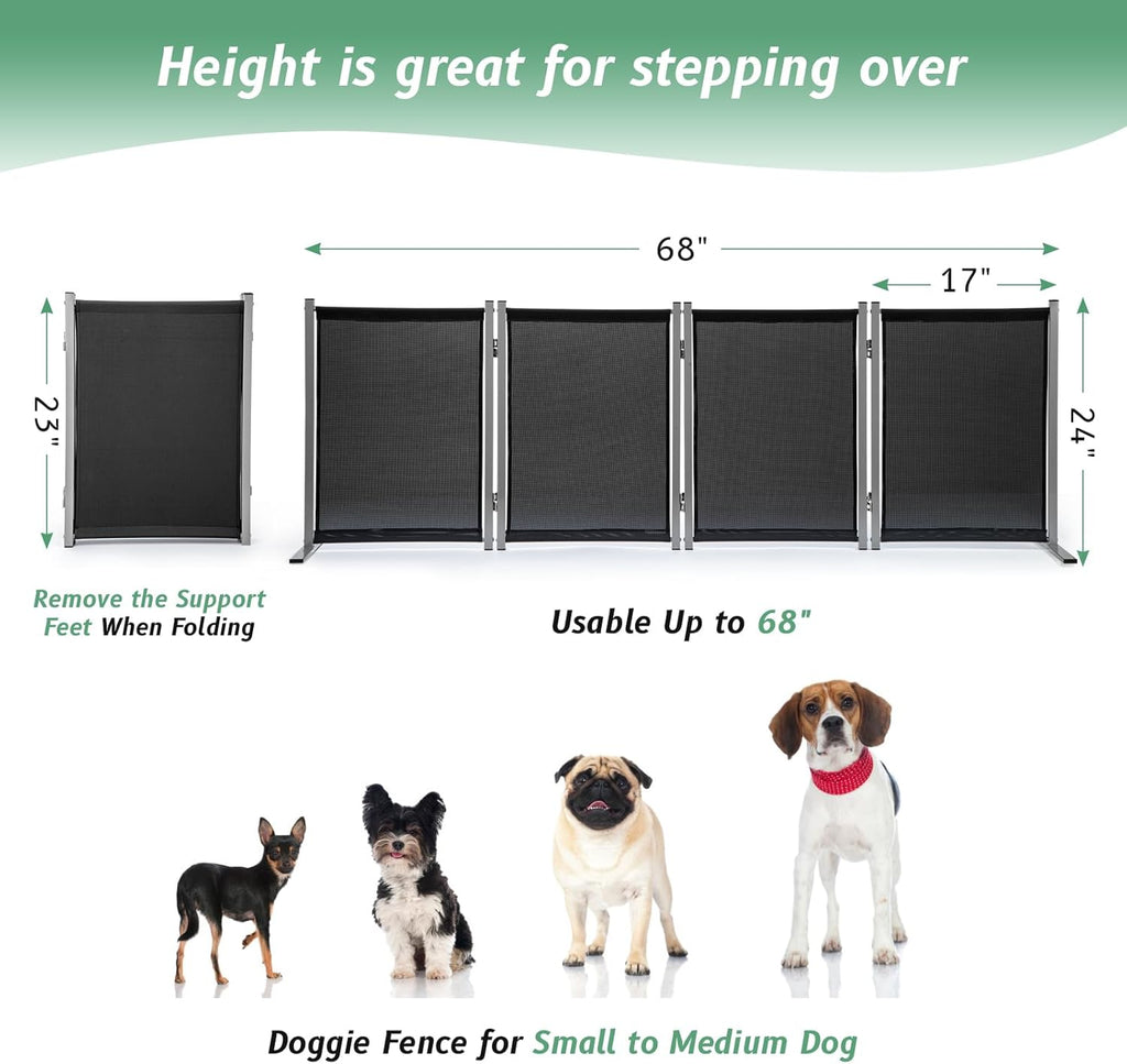 4 Panel Indoor Foldable Dog Fence Freestanding Dog Gate for Stairs, Hallways, or Doorways for Small Dogs- 68 X 24 Inch, Black, Need Assembly