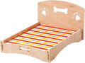 Products Wooden Dog Bed Bone and Footprint Design with Removable Stripe Cushion, Small Pet Bed for Indoor/Outdoor Use 22" L x 16" W x 12" H