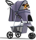 3-Wheel Pet Stroller, Foldable Travel Jogger for Small & Medium Dogs & Cats (Up to 33lbs), Lightweight Carrier with Breathable Mesh Cover, Cup Holder & Storage Basket, Plaid