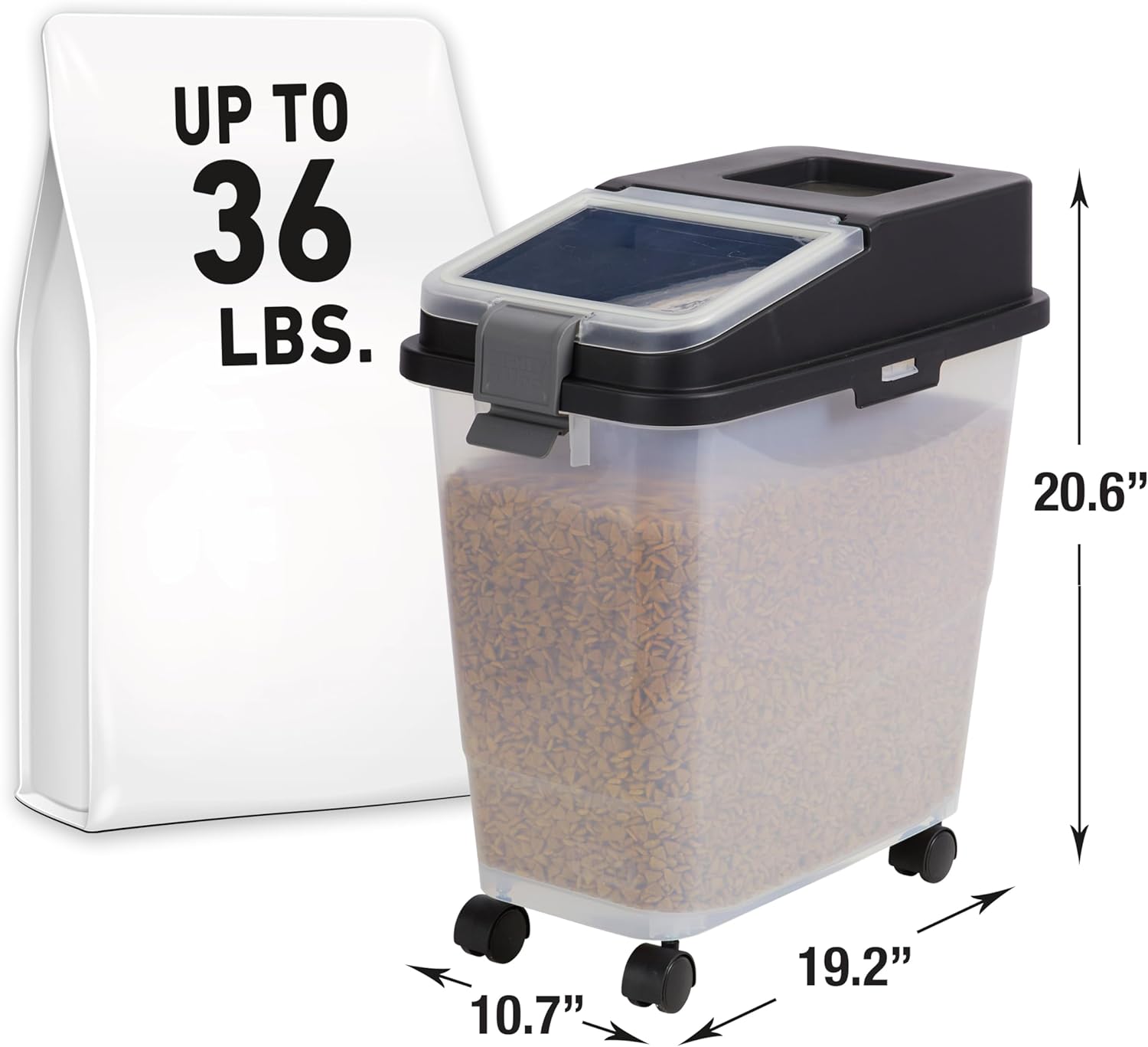 Airtight Dog Food Storage Container, Up to 36 lbs, with Portion Scoop – BPA Free Airtight Pet Food Bin on Wheels