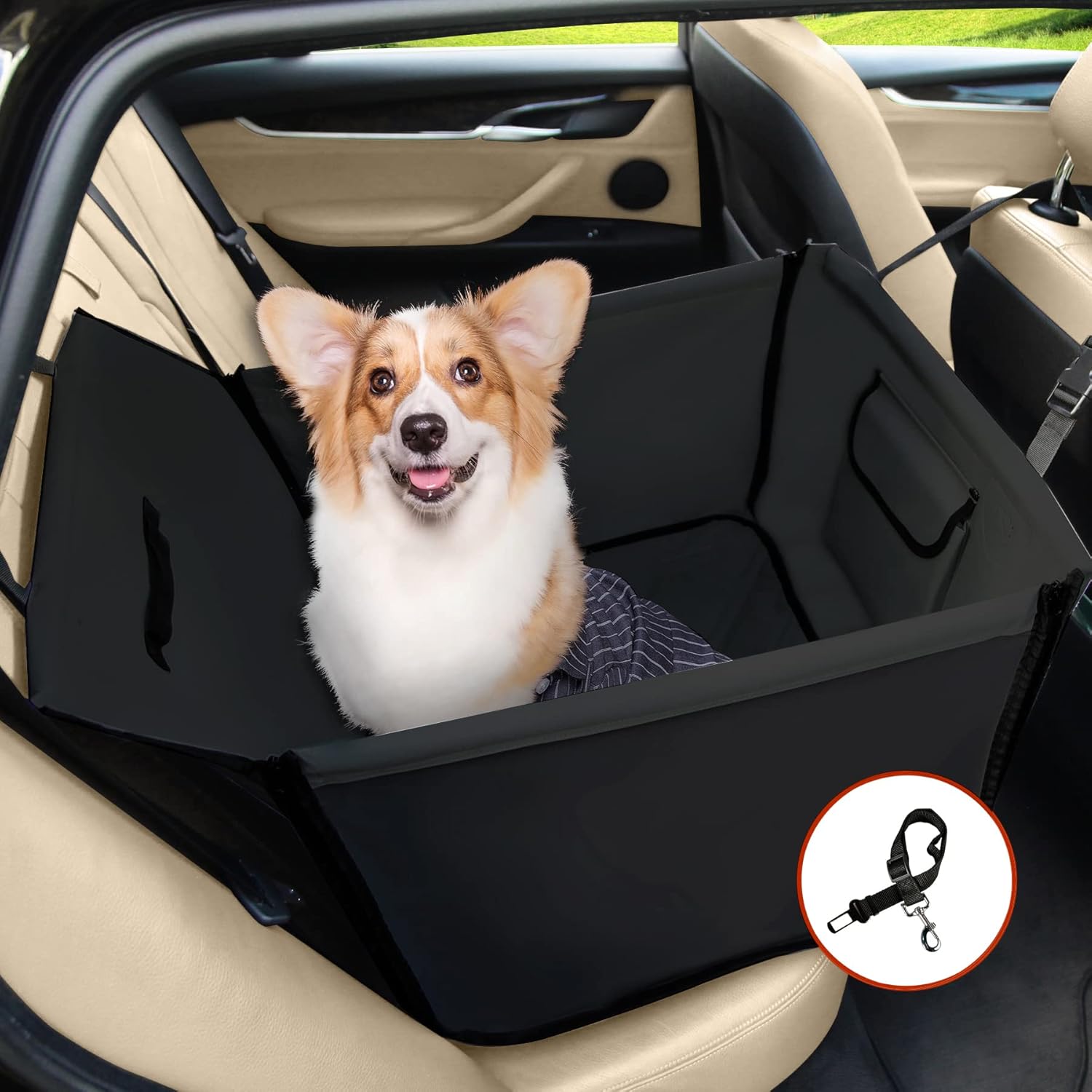 Dog Car Seat for Medium Dogs, Waterproof Scratchproof Rear Dog Booster Seat, Dog Hammock Car Seat with Dog Leash Pockets for SUVs, Cars and Trucks Travel,19" x 23"x 19"