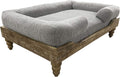 Large Washed Oak Dog Bed - Farm House Style - for Dogs 50 lbs and Under - Orthopedic Memory Foam - Carved Wooden Legs - Luxury Pet Sofa