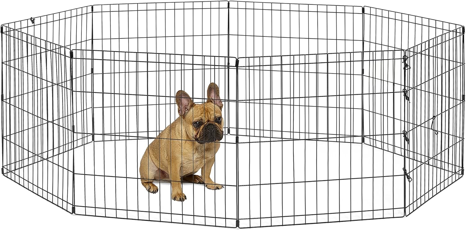 Dog Exercise Pen & Playpen, 24" W x 24" H, No Door, Black