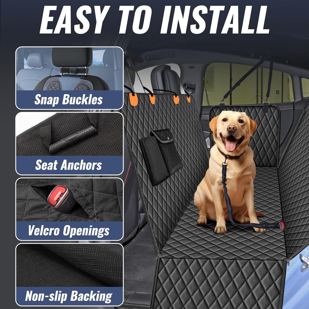 Dog Car Seat Cover for Back Seat – Waterproof Nonslip Hammock with Dog Seat Belt, Universal Fit Pet Seat Protector for Cars, SUVs, Trucks, Durable, Easy Install, Machine Washable